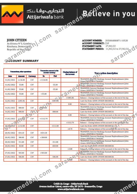 Congo Credit du Congo bank statement